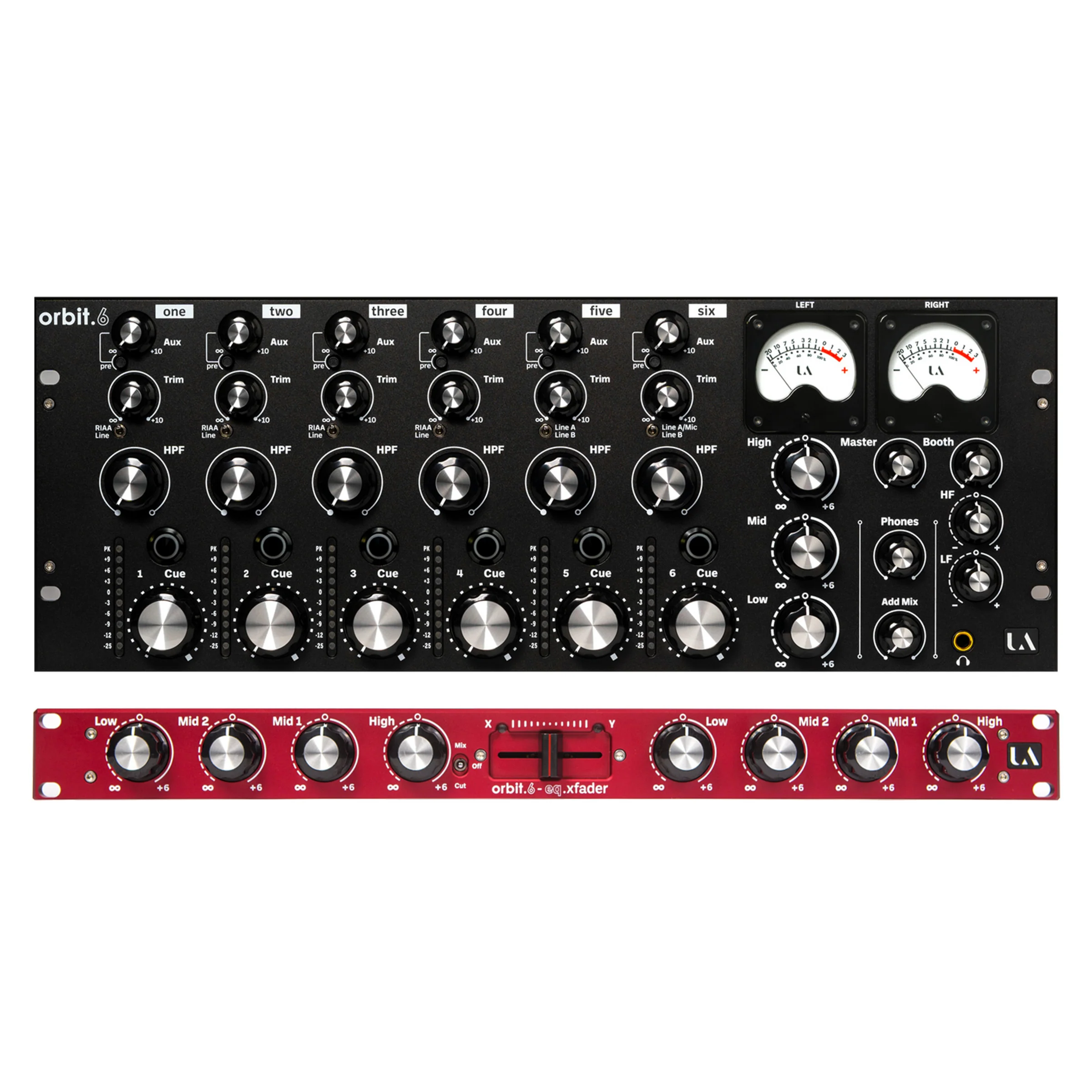 Union Audio ORBIT.6 Rotary DJ Mixer + EQ.XFADER Bundle – Black/Red